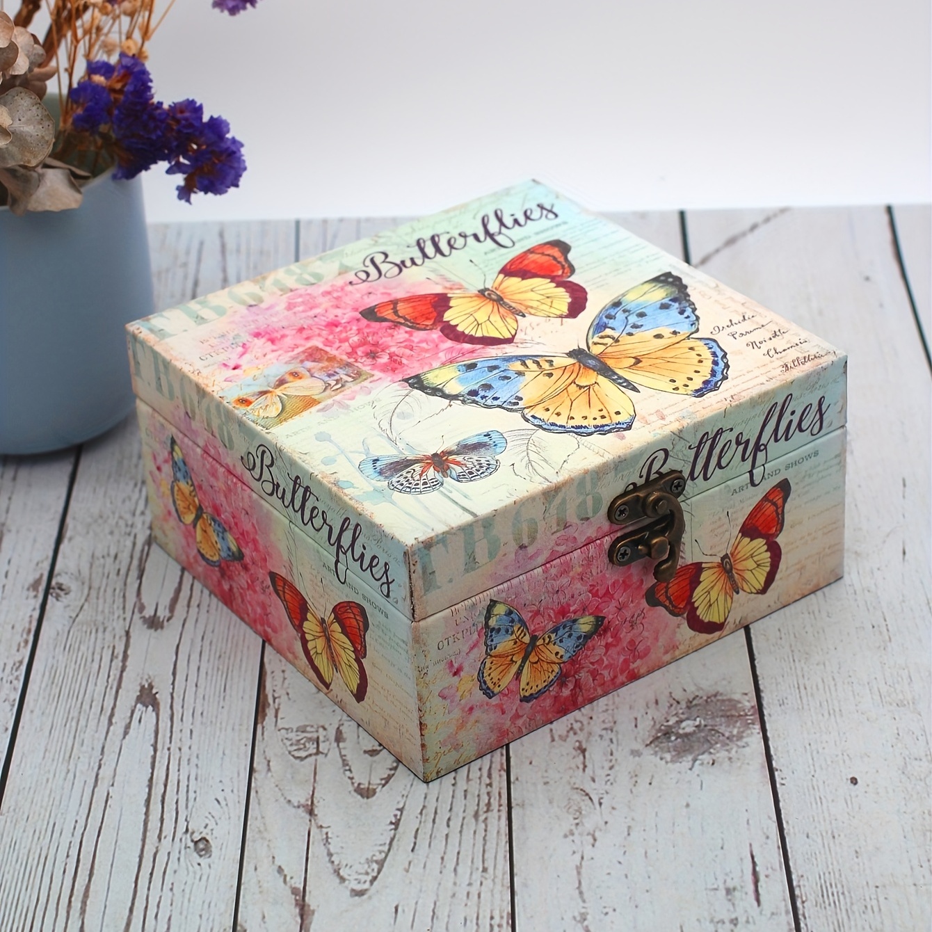 Vintage Butterfly Pattern Wooden Jewelry Organizer Box